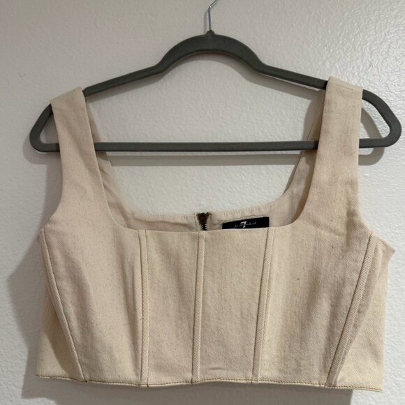 7 For All Mankind Corset Crop Top in cream denim. - Picture 1 of 2